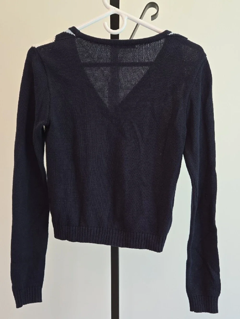 Brandy Melville Navy Light Blue White Argyle V-Neck Cardigan